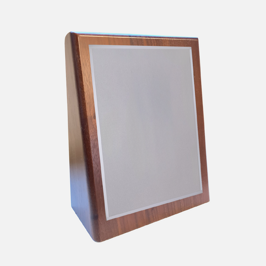Stainless Steel Plate on Walnut Walnut Wedge Base